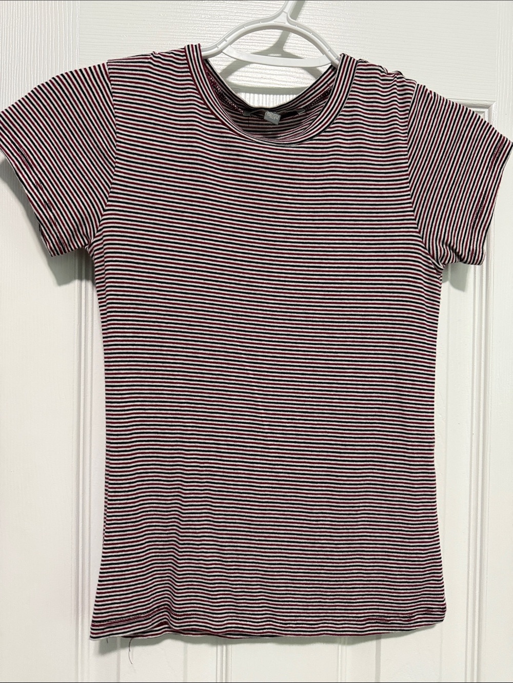 Don't Ask Why Striped Tee in Black, White & Burgundy